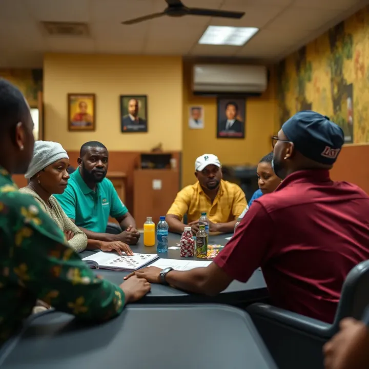 Community Support Sessions for Gambling Addiction Support group meeting for individuals seeking help with gambling addiction in a community center
