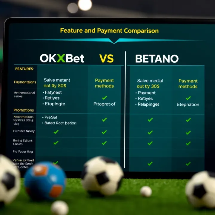 Comparison chart showing features, payment methods, and promotions of OKXBet and Betano for Nigerian users
