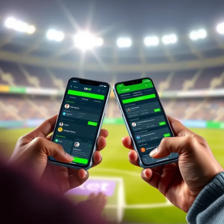 Illustration of a mobile device showing comparison between old and new Okxbet platforms highlighting user interface differences