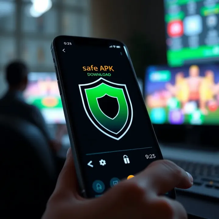 Safe and Secure Download of OKXBet APK for Nigerian Users Secure mobile phone with shield icon representing safe APK download and installation