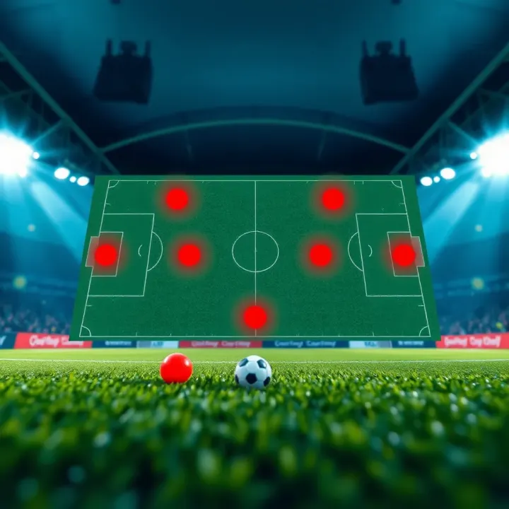 Illustration of a football pitch with highlighted zones representing strategic areas influencing match outcomes