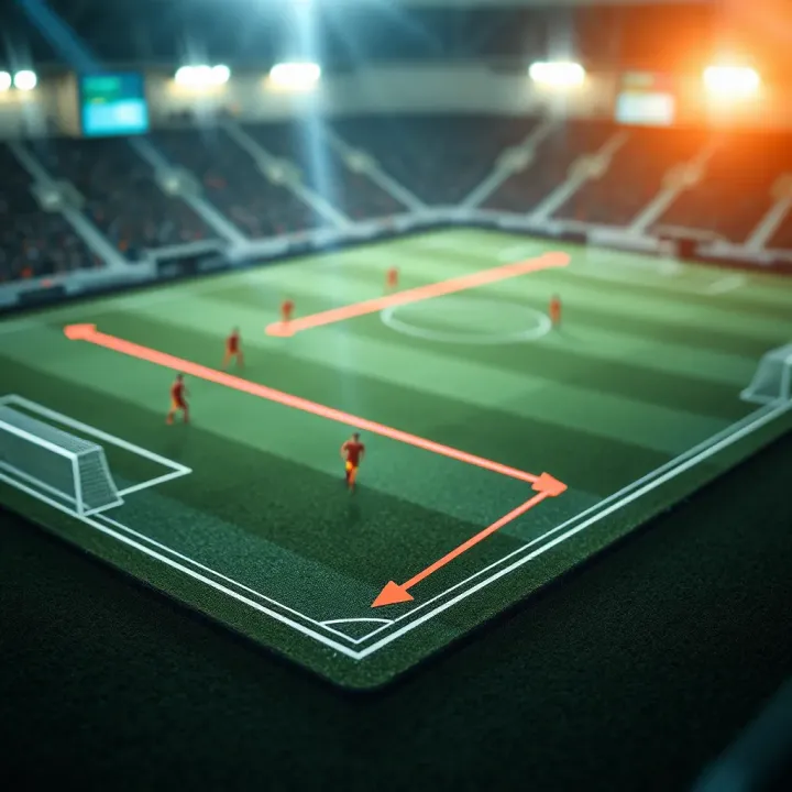 Football pitch with tactical formations and player movement paths highlighted