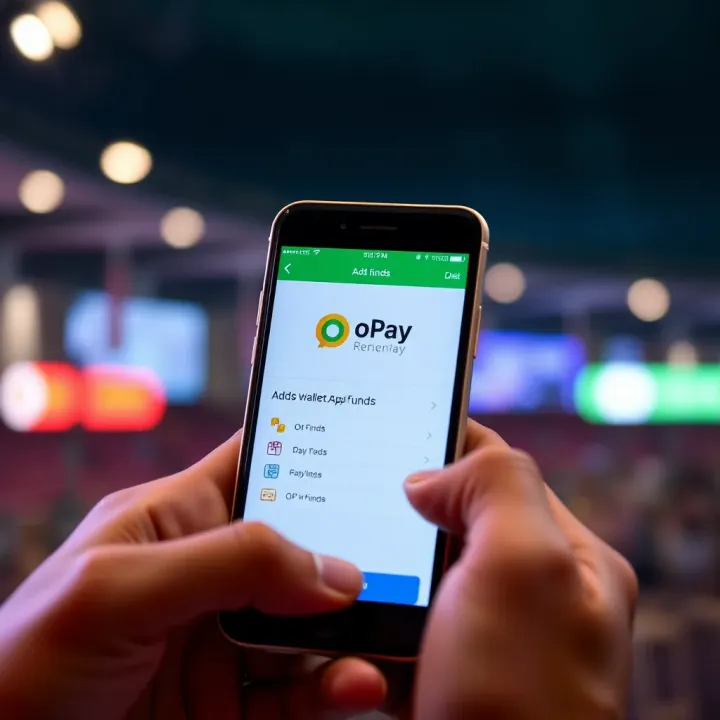 Mobile phone displaying OPay wallet interface for adding funds