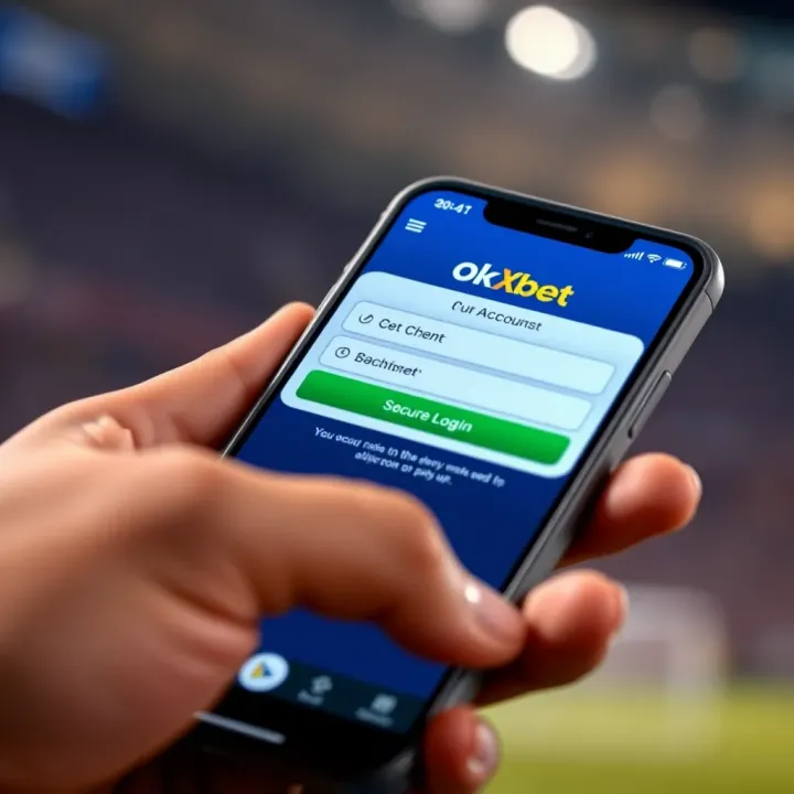 OkXBet Account Setup Screen with Secure Login Features Mobile phone screen showing the account creation form with secure login options on OkXBet