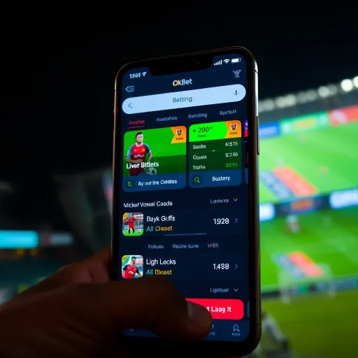 OkXBet App Interface Showcasing Betting Options User interface of the OkXBet app displaying various betting options and live odds