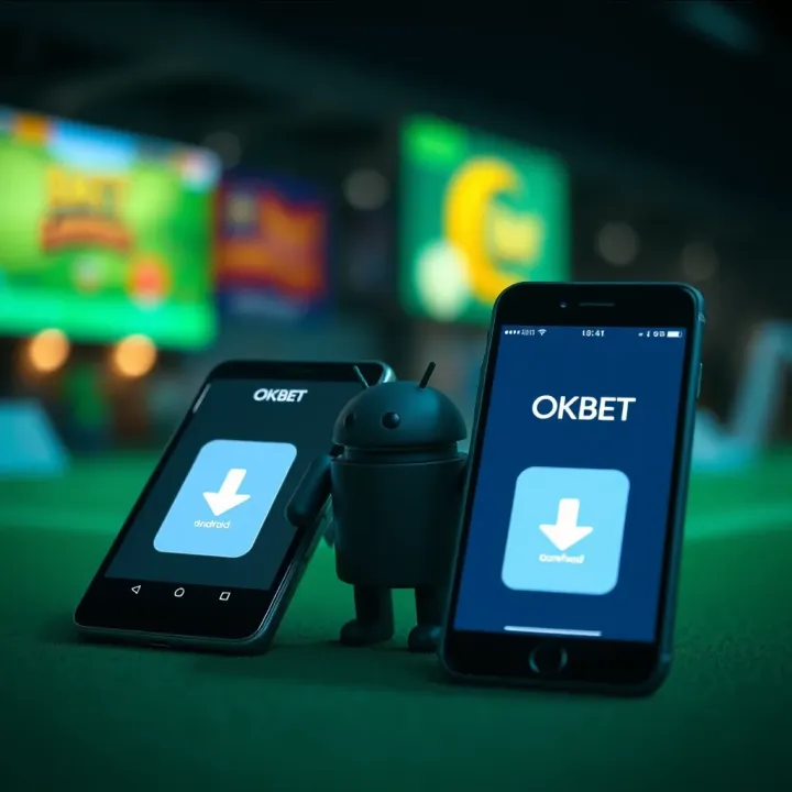Illustration of Android and iOS devices with download symbols highlighting app availability