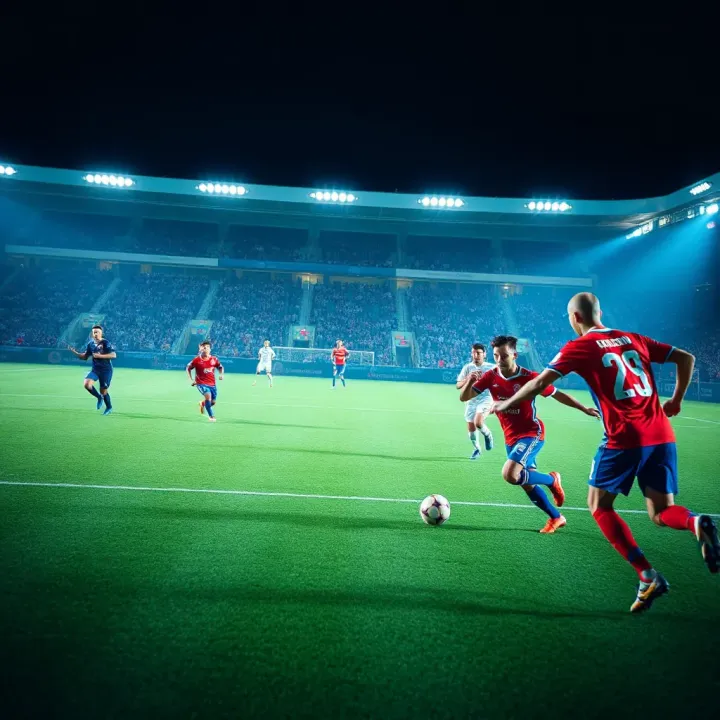 Kazakhstan Premier League teams competing on the football field in a dynamic match