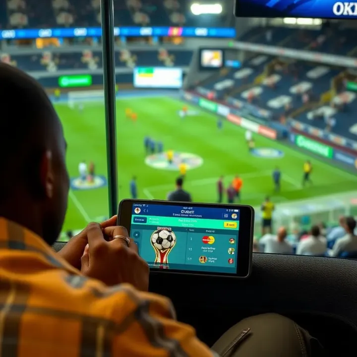 Illustration of Nigerian player navigating OKXBET registration and game access on digital device
