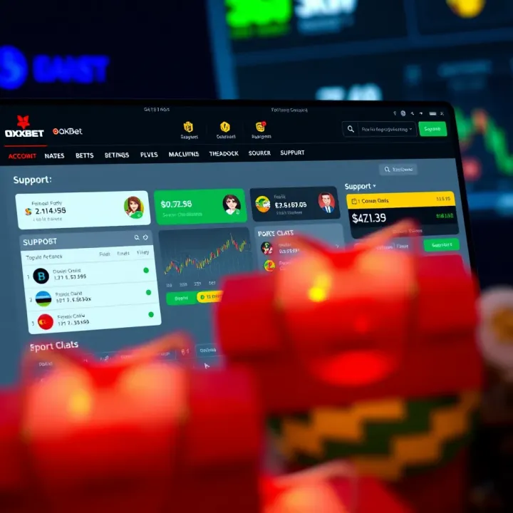 Dashboard displaying account balance, betting options, and support chat on OKXBet