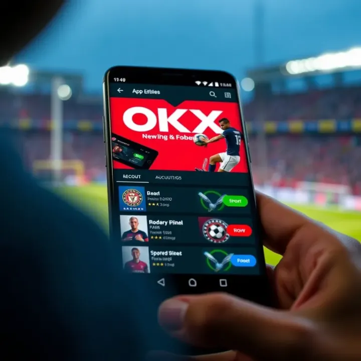 Android smartphone displaying OKXBet app home screen with sports betting options