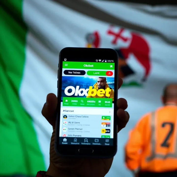 Okxbet APK Old Version Interface on Nigerian Devices Smartphone screen displaying the Okxbet APK old version interface with Nigerian flag in background