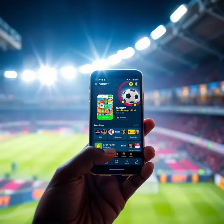 Mobile phone displaying OKXBET betting app interface in Nigeria