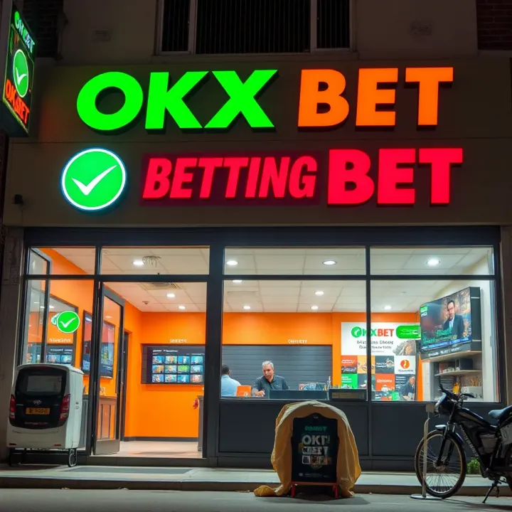 An OKXBET betting shop exterior showcasing its signage and inviting atmosphere for local sports bettors in Nigeria