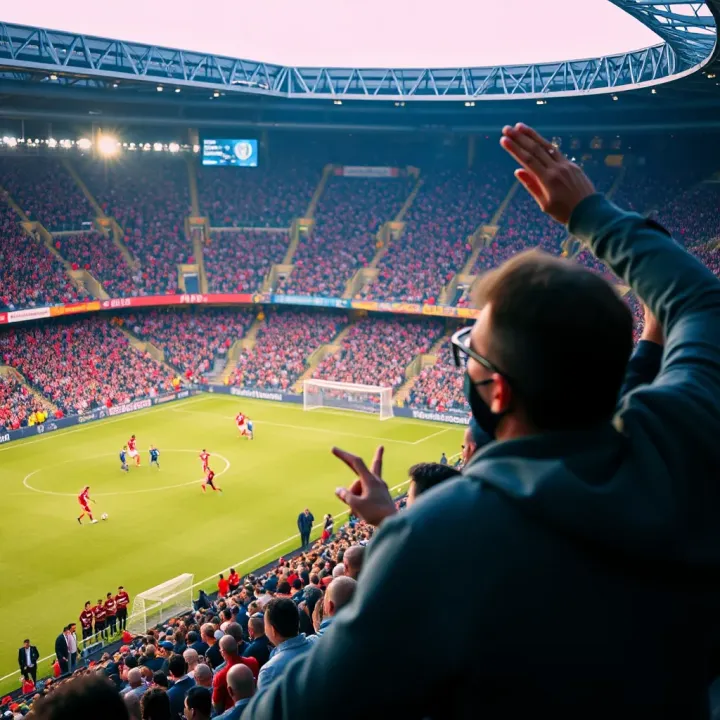 Exciting Bundesliga football match in a large stadium with vibrant crowd