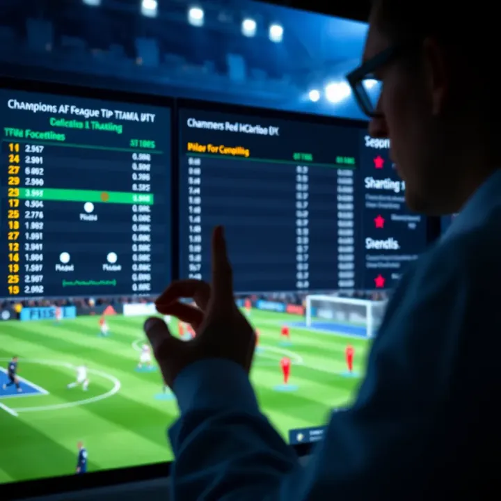 Champions League football match analysis with tactical charts and player statistics on screen