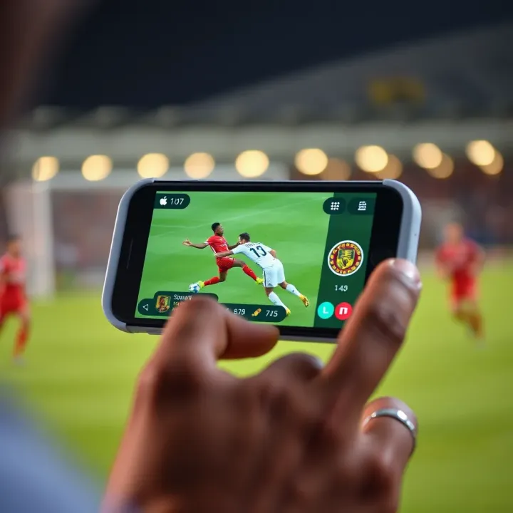 Mobile device displaying live football action on Okxbet showing smooth streaming and user-friendly controls