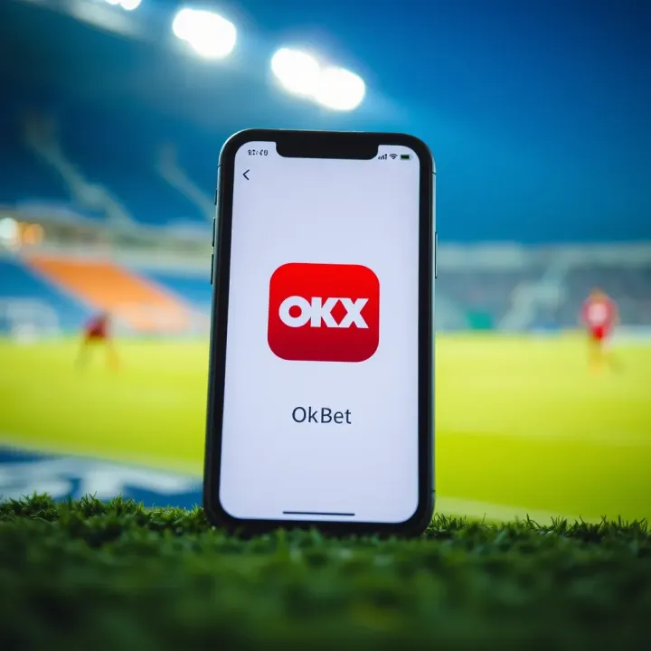 Illustration showing an iPhone screen with the OkXBet app icon ready to be downloaded from the App Store