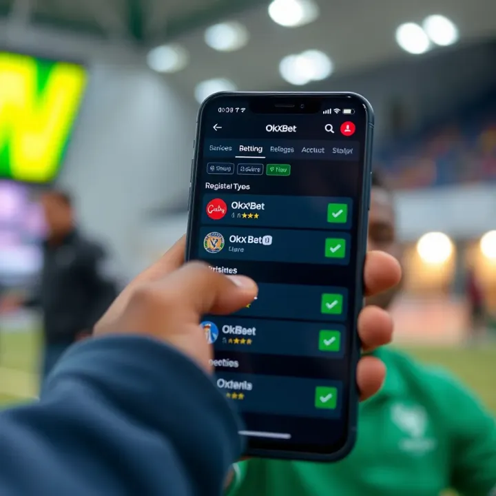 Mobile device displaying OkXBet betting options with Nigerian currency and verification icons