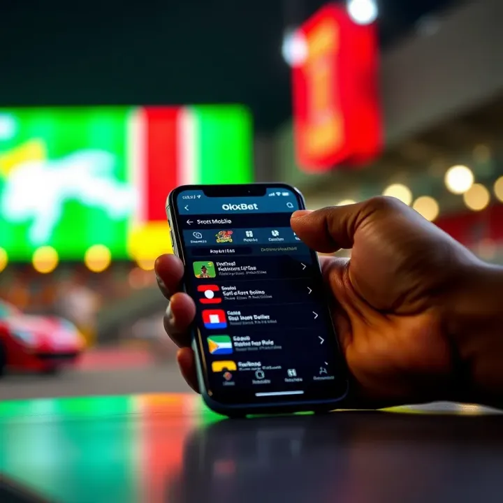 Mobile phone displaying OkxBet Mobile app interface with sports betting options