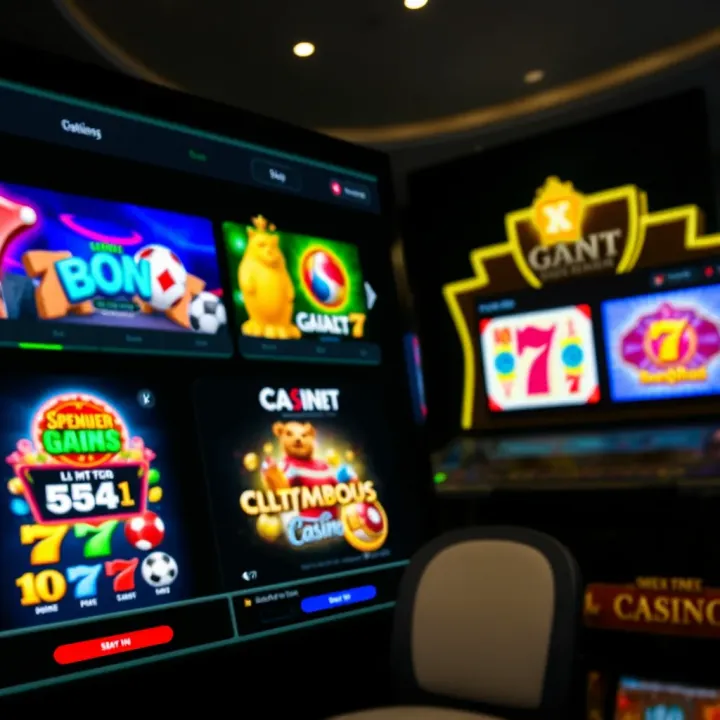 Casino interface with various slot games and payment method icons for safe transactions