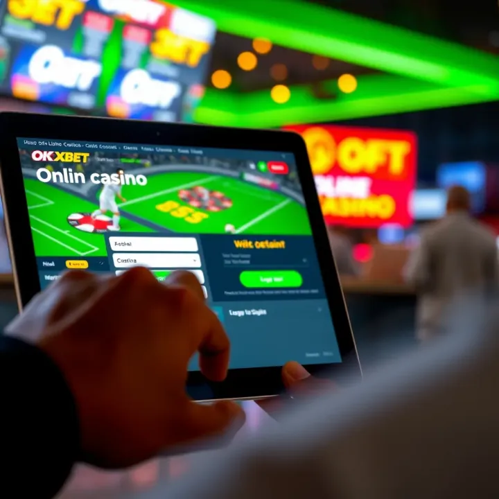 User entering login credentials on the OKXBet online casino platform on a digital device