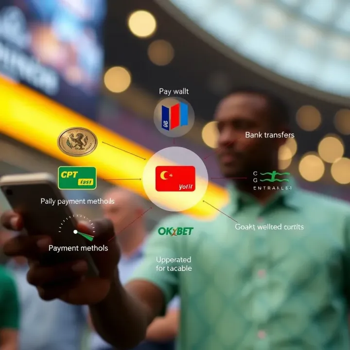 Graphic illustrating different payment methods available on OkXBet including digital wallets and bank transfers