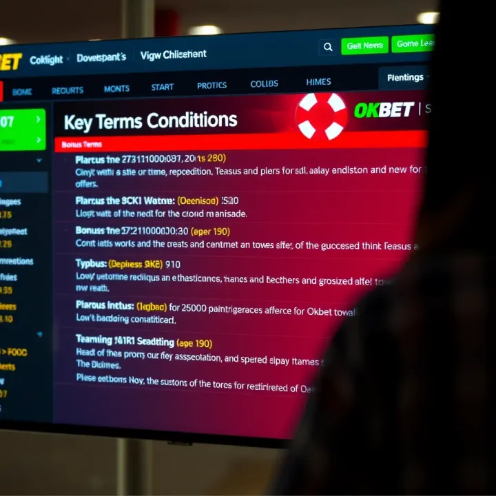 Key Terms and Conditions in Okxbet Betting Offers Illustration of a digital betting interface highlighting bonus terms and wagering conditions