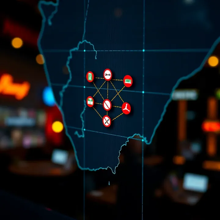 Illustration of a digital map highlighting Nigeria with symbols indicating regulatory restrictions