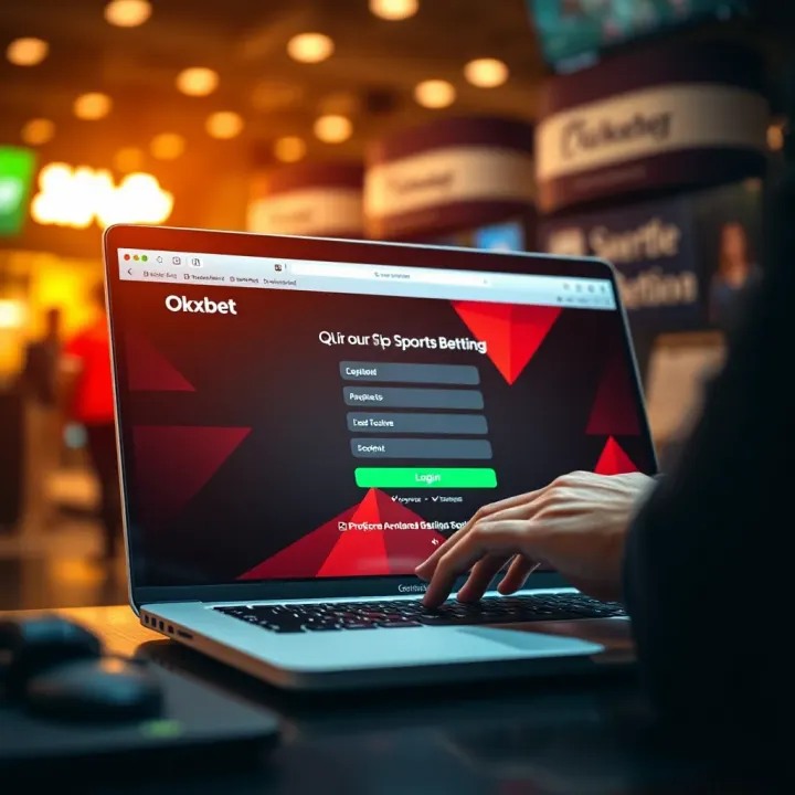 User securely logging into Okxbet sports betting platform on a laptop