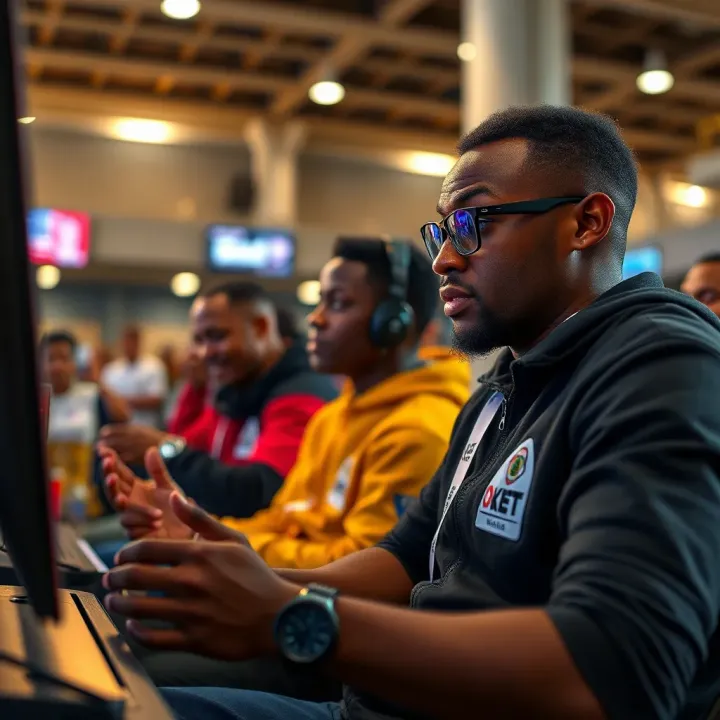 Nigerian sports enthusiasts engaging with online betting platform highlighting weekend bonus features