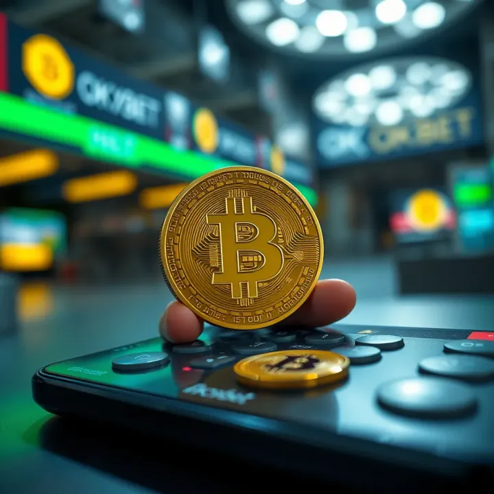 Secure digital transaction on a mobile betting platform with cryptocurrency icons