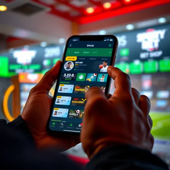 User navigating Sporty Bet Shop platform on a smartphone showing various sports betting options
