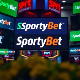 SportyBet Logo in Digital and Physical Platforms SportyBet logo displayed across various digital screens and physical signage in a Nigerian sports betting environment