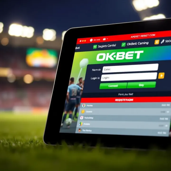 User interface showcasing the OKXBet registration form on a digital device