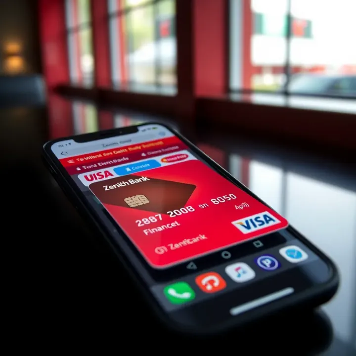 Zenith Bank Integration Enhancing OkxBet Transactions Zenith Bank debit card placed on a smartphone screen displaying financial app