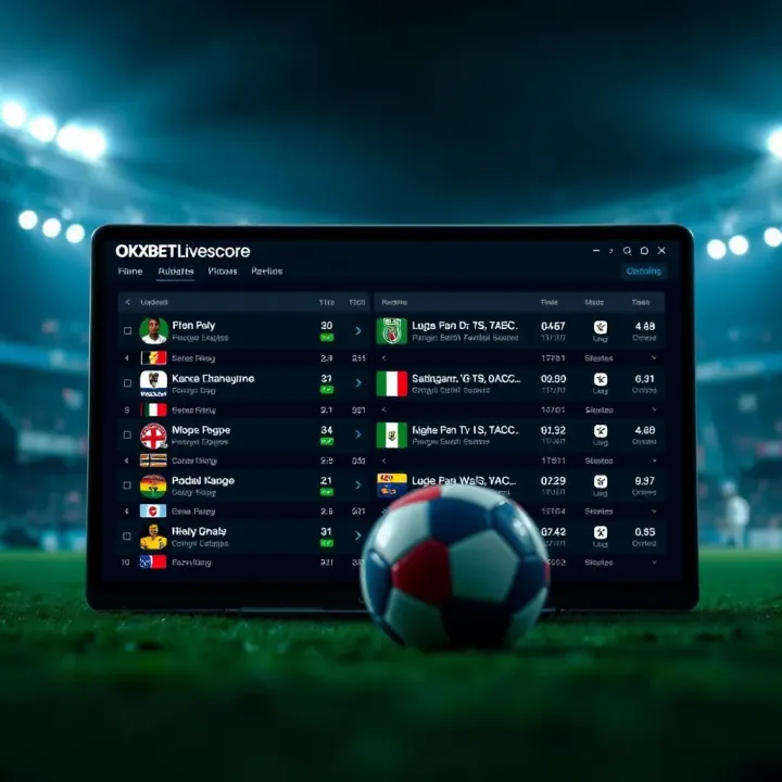 Screenshot of OkxbetLivescore.com showing real-time football match updates and scores