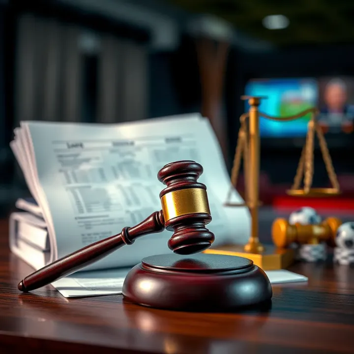 Conceptual graphic showing legal documents, a gavel, and a digital device symbolizing legal considerations in Nigerian sports betting