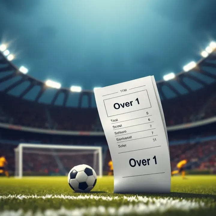 Graphic showing a soccer field with highlighted goals and a betting slip indicating 'Over' bet